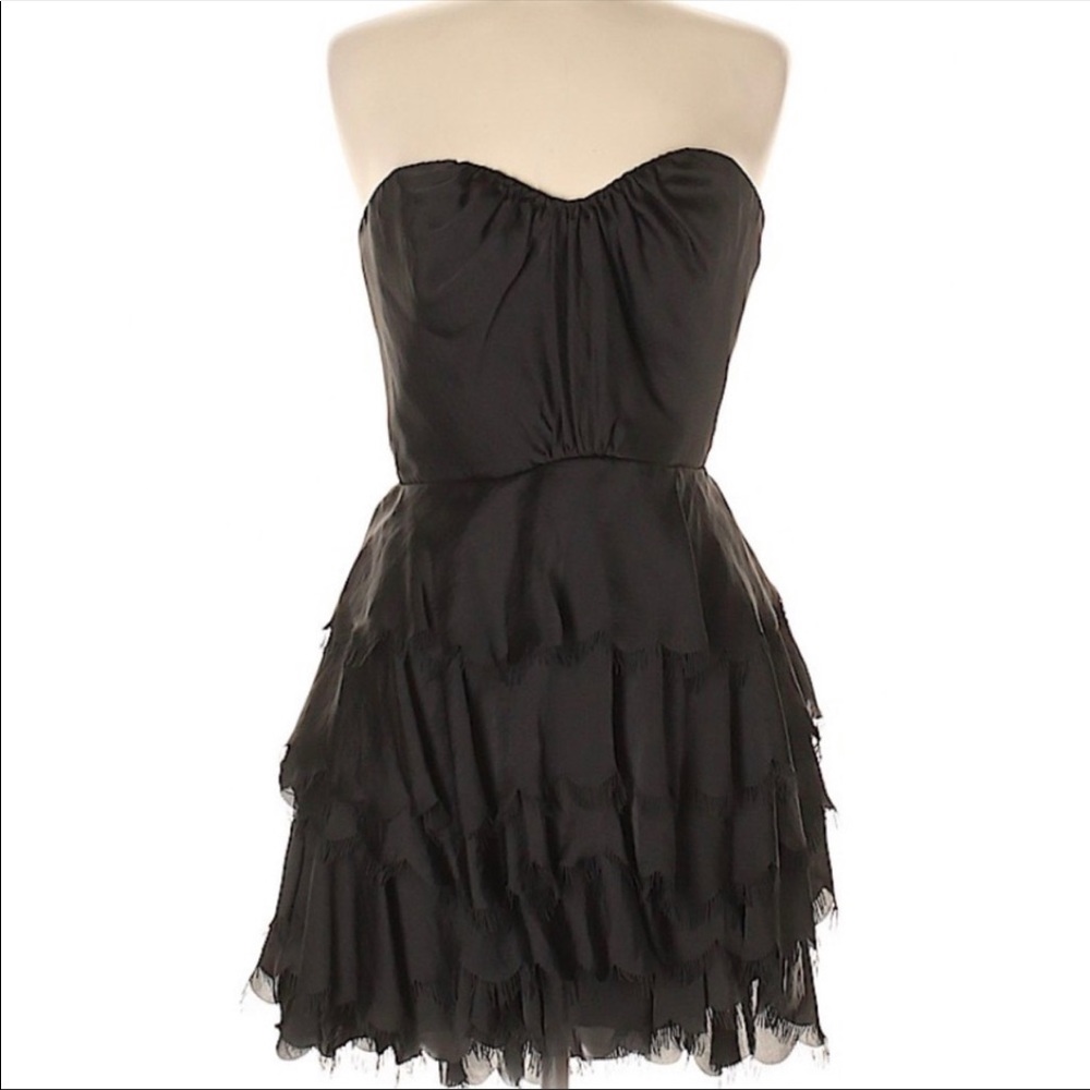 Rebecca Taylor black strapless ruffle skirt dress